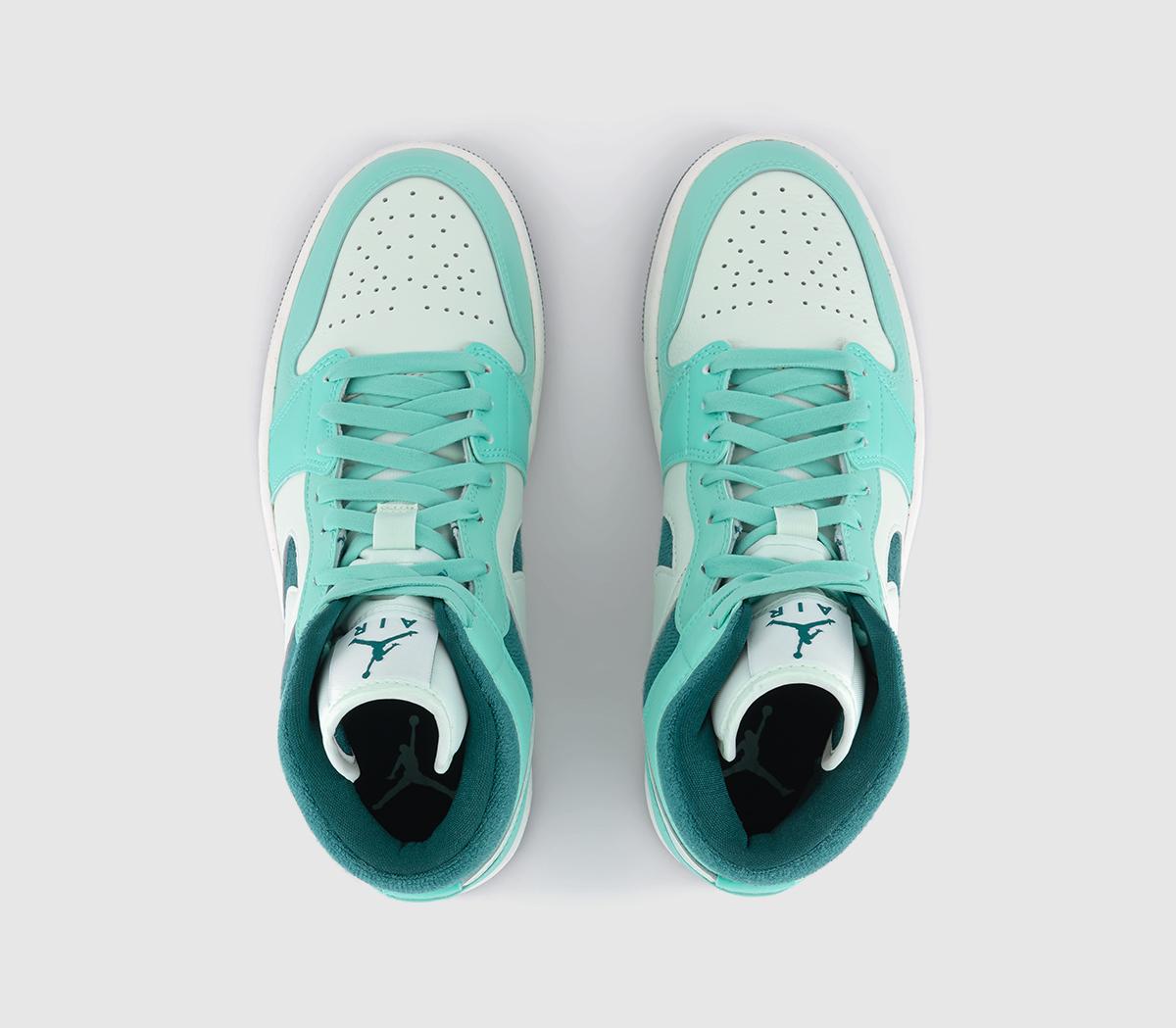JordanAir Jordan 1 Mid Trainers Bleached Turquiose Sky Teal Barely Green