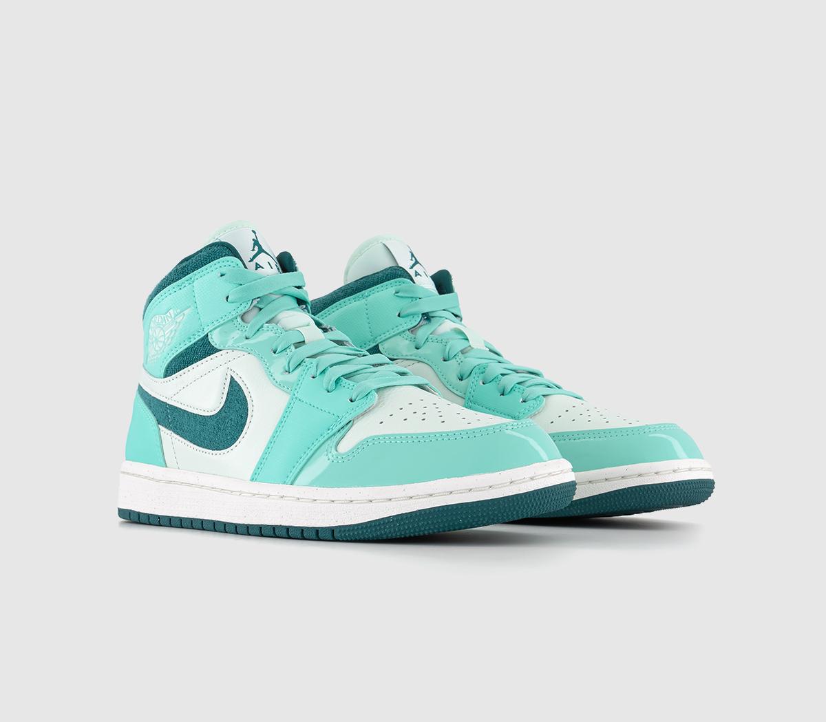 Jordan Air 1 Mid Trainers Bleached Turquiose Sky Teal Barely Green Blue, 5