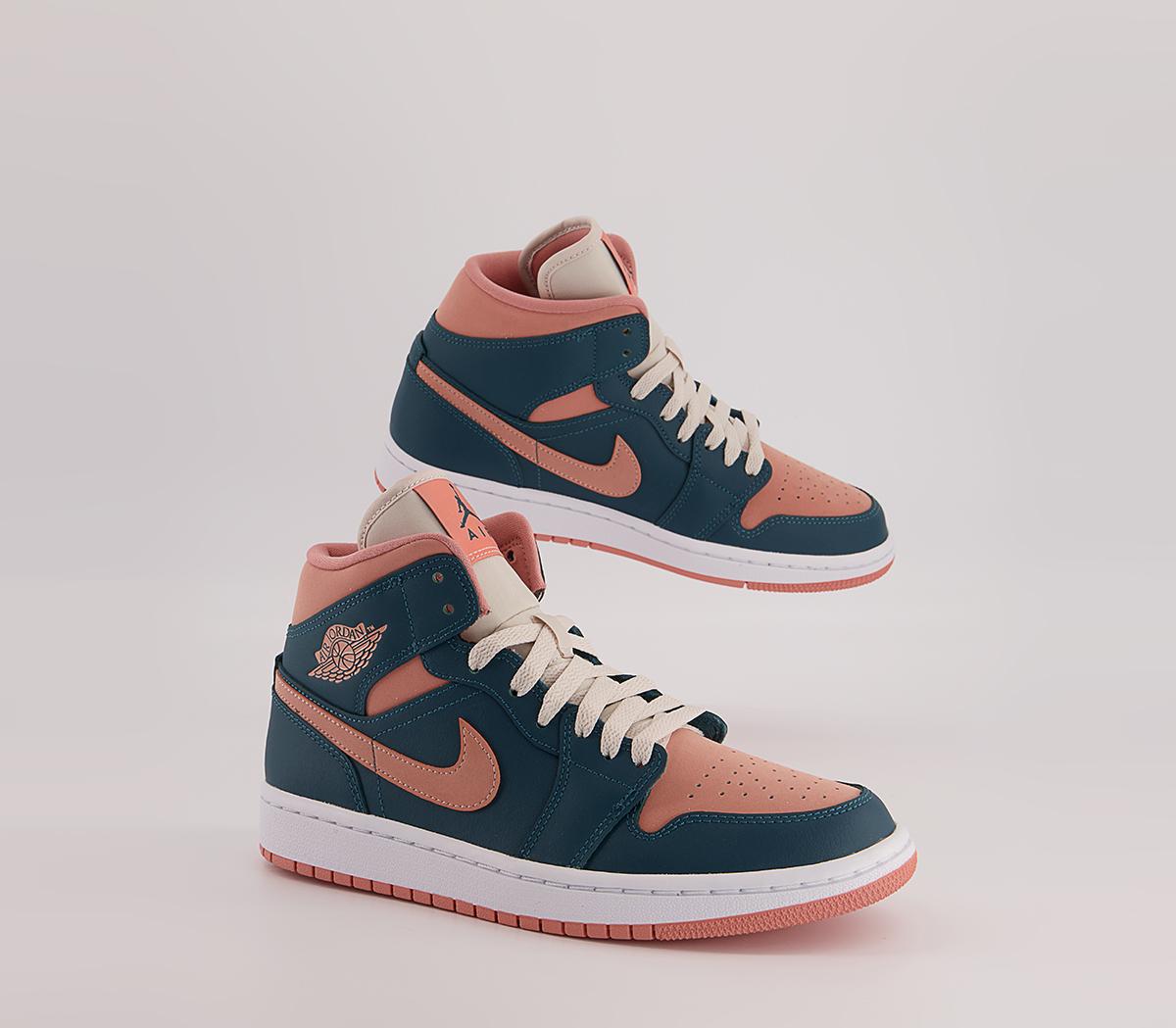 Jordan Air Jordan 1 Mid Trainers Dark Teal Green Light Madder Boot 