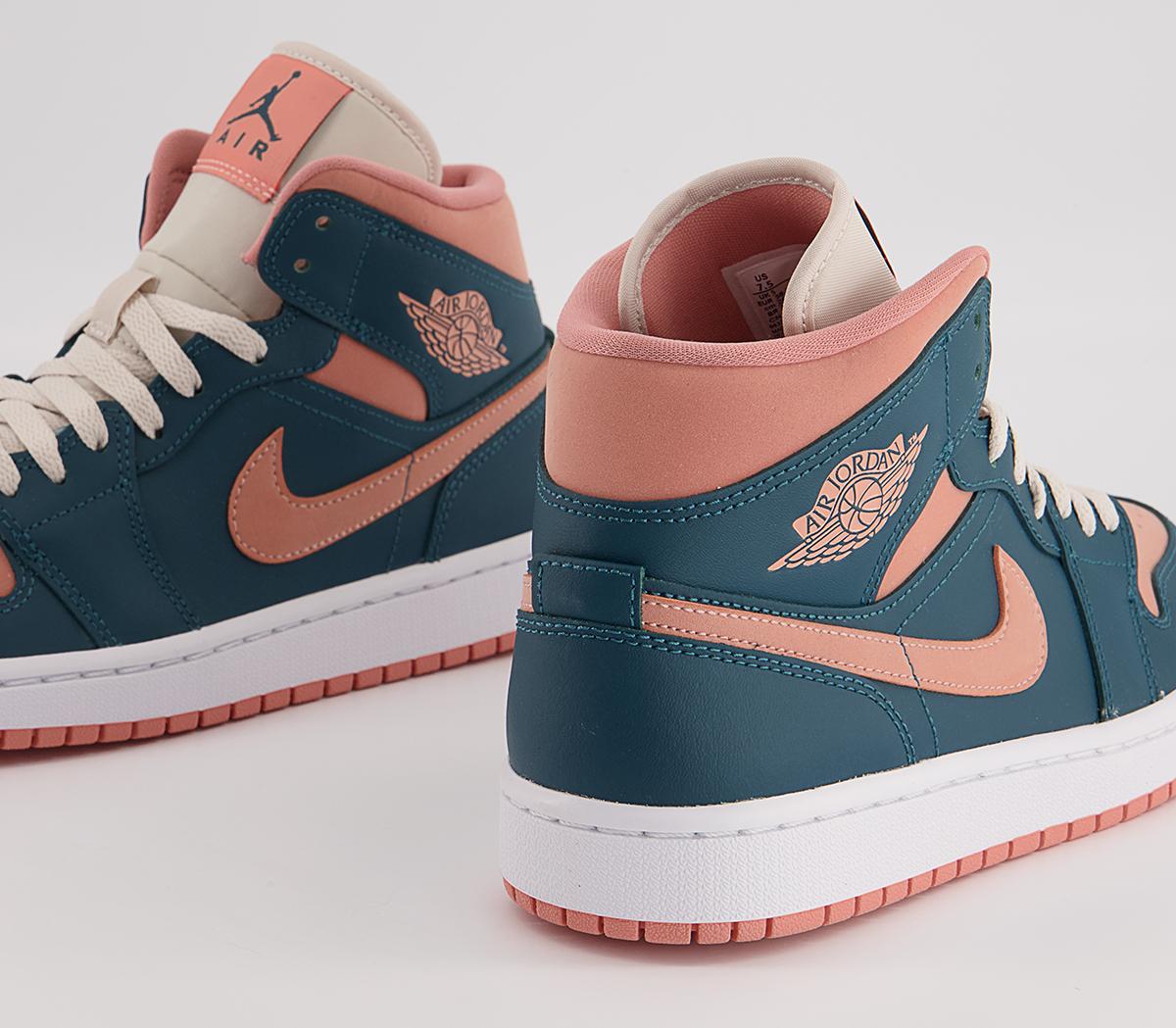 Jordan Air Jordan 1 Mid Trainers Dark Teal Green Light Madder Boot 