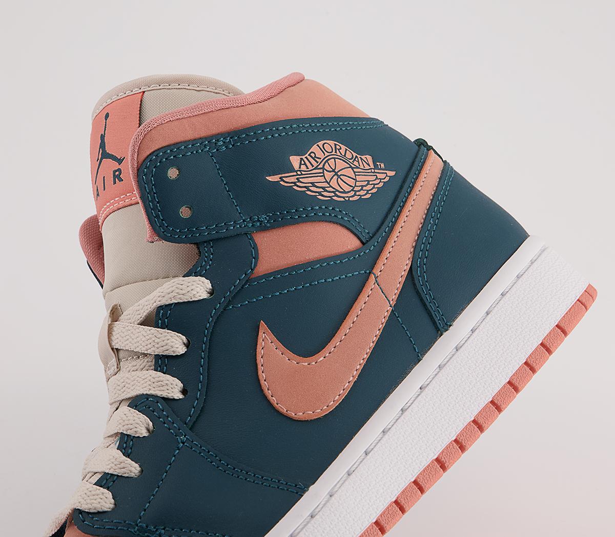 Jordan Air Jordan 1 Mid Trainers Dark Teal Green Light Madder Boot 