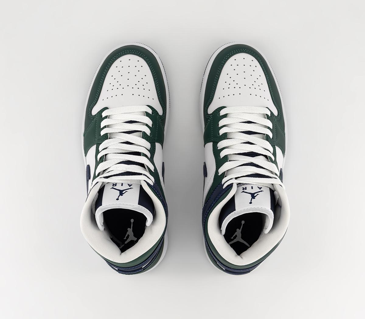 Jordan Air Jordan 1 Mid Trainers Noble Green Midnight Navy White Air