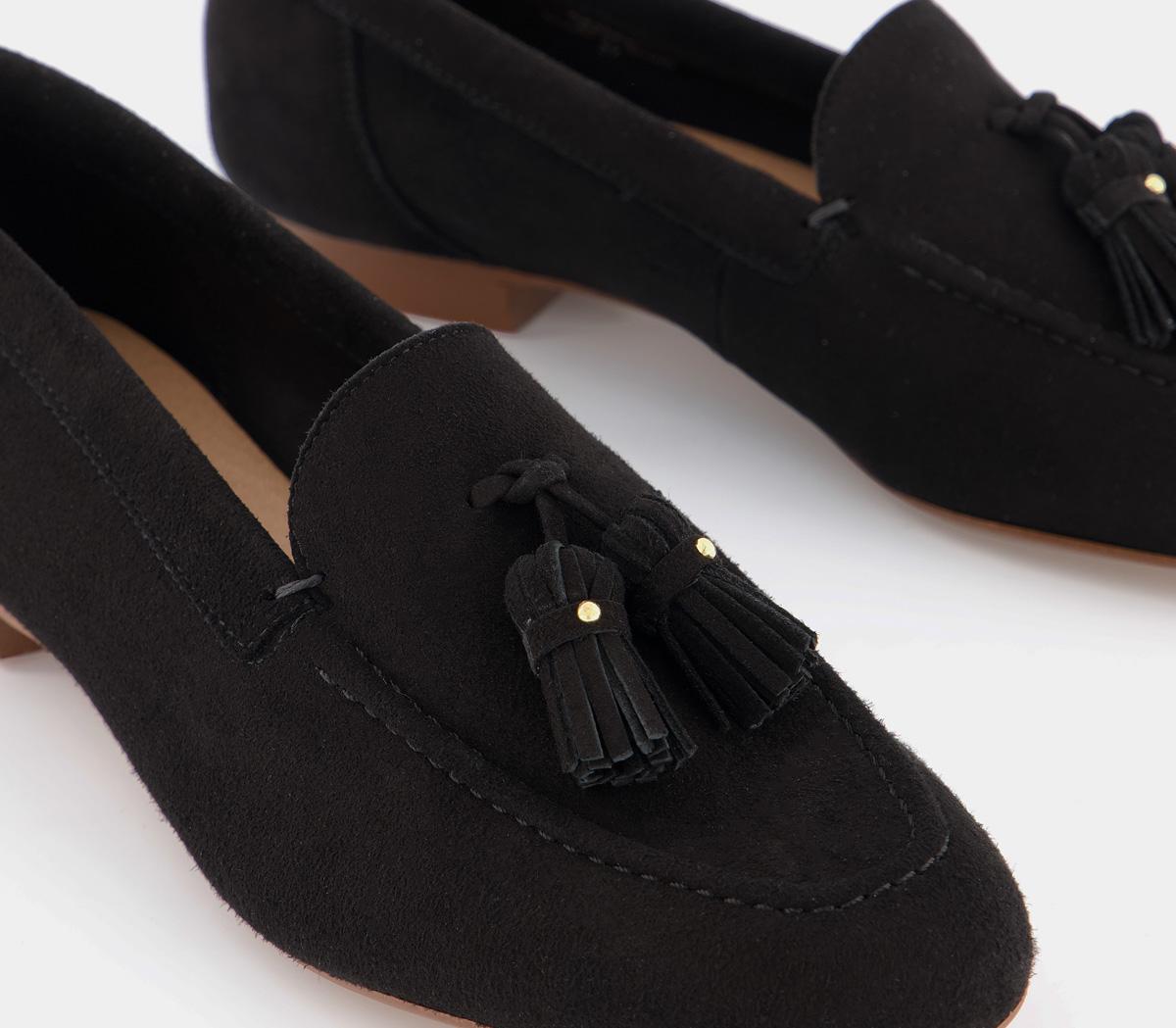 OFFICE Retro Tassel Loafers Black Suede - Women’s Loafers