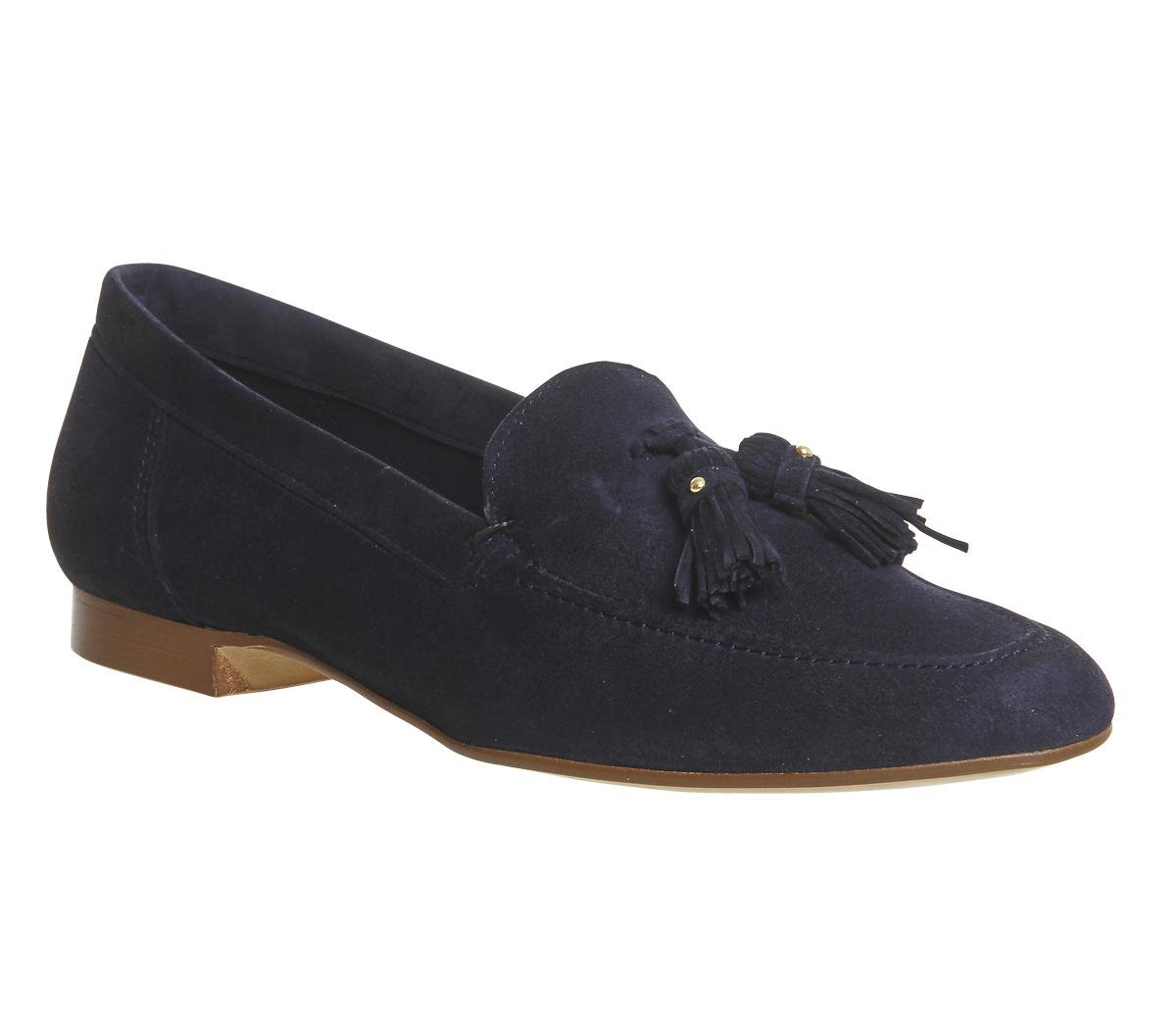OFFICE Retro Tassel Loafers Navy Suede - Flat Shoes for Women