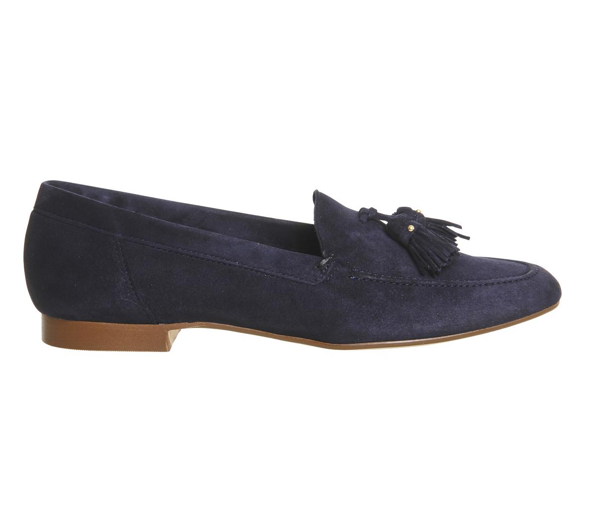 OFFICE Retro Tassel Loafers Navy Suede - Flat Shoes for Women