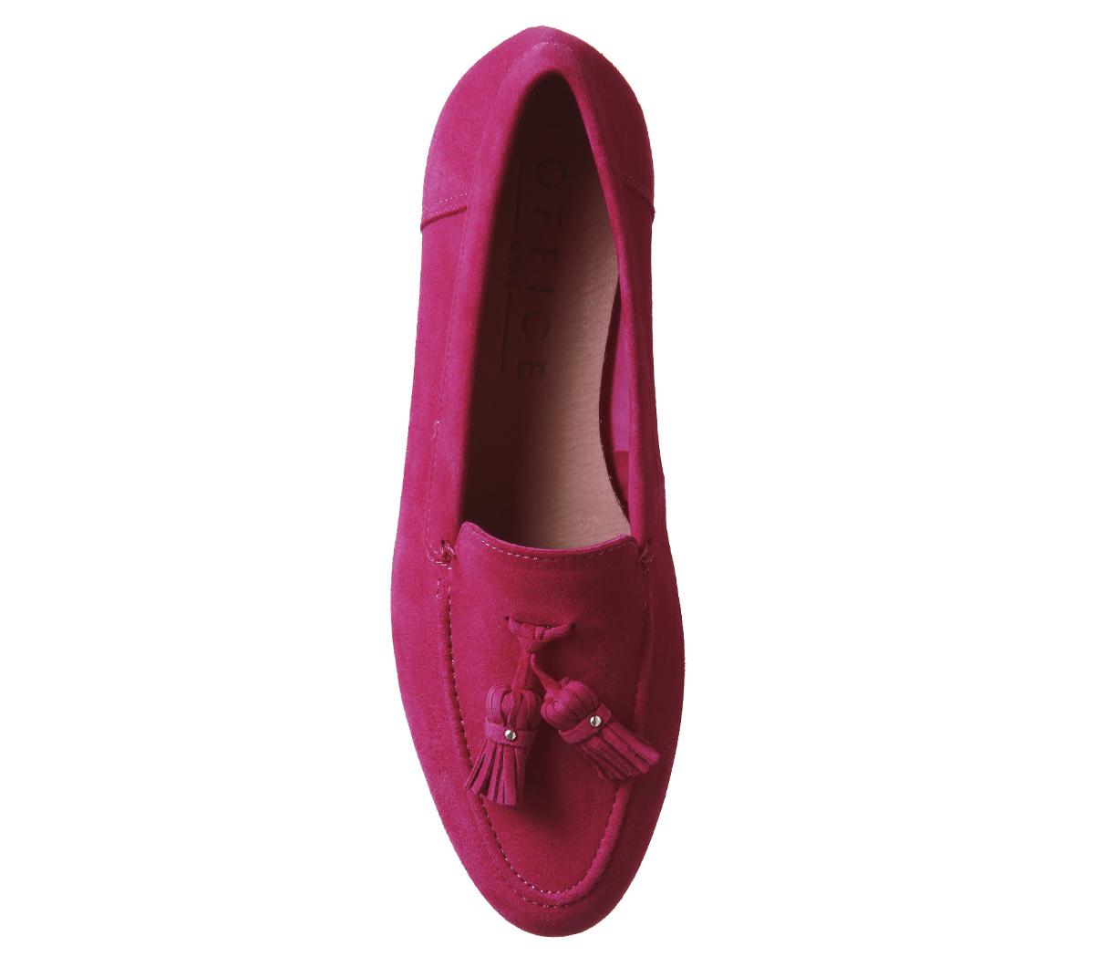 OFFICERetro Tassel LoafersBright Pink Suede