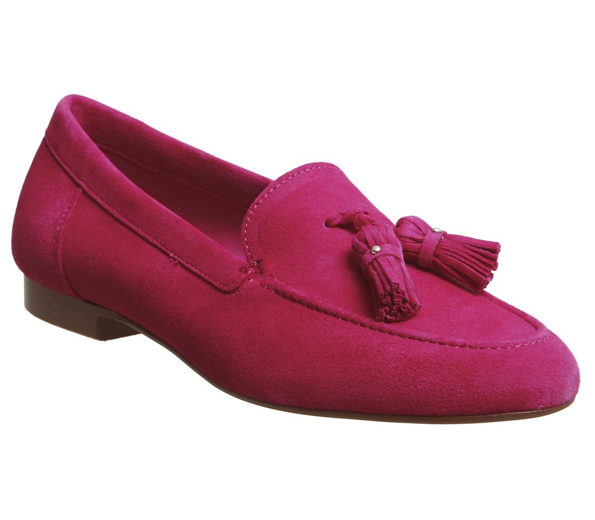 OFFICERetro Tassel LoafersBright Pink Suede