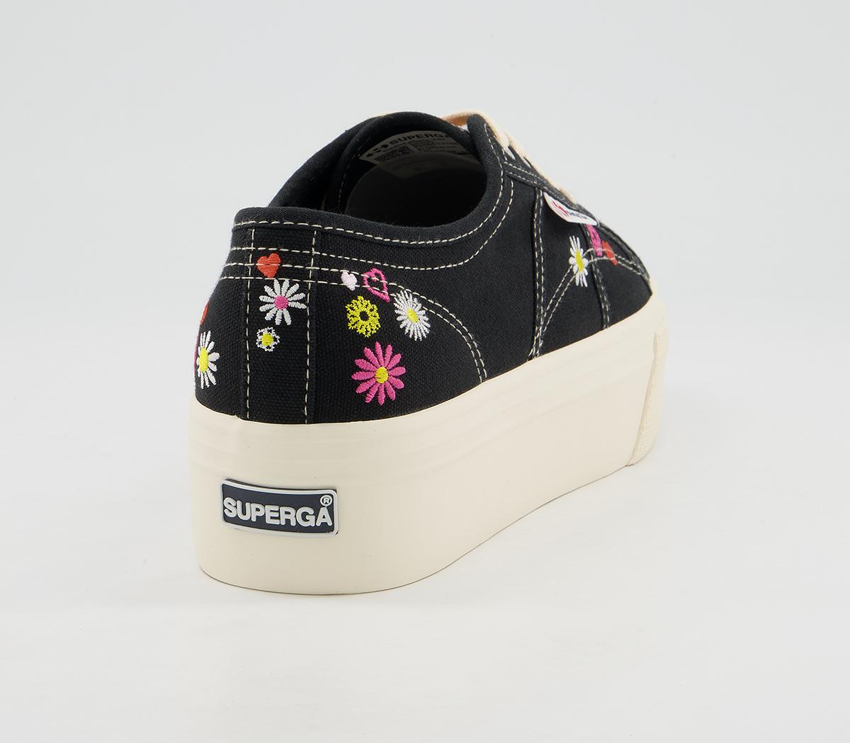 Superga 2790 Trainers Superga 2790 Trainers Black White Floral Embroidery Exclusive