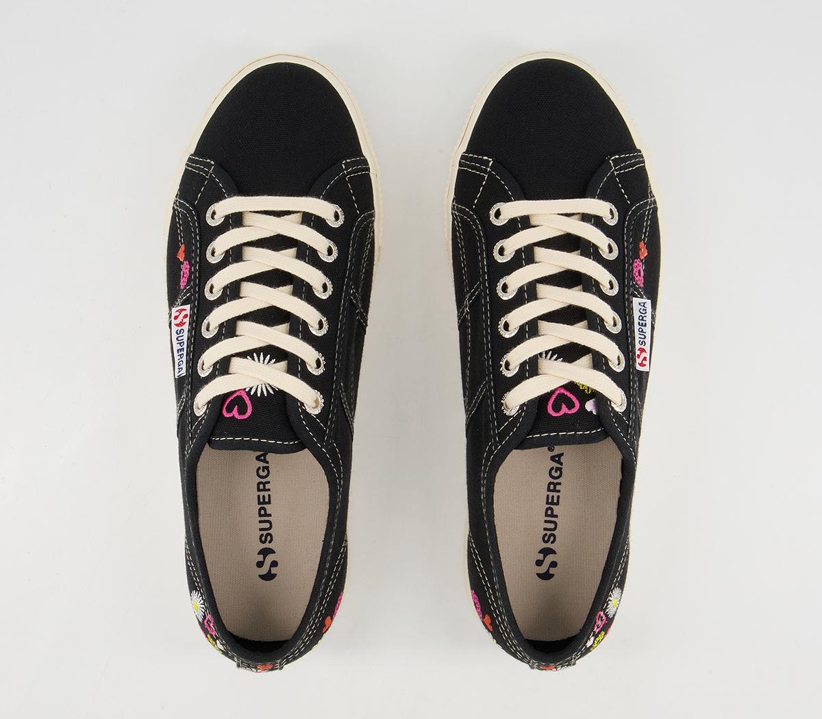 Superga 2790 Trainers Superga 2790 Trainers Black White Floral Embroidery Exclusive
