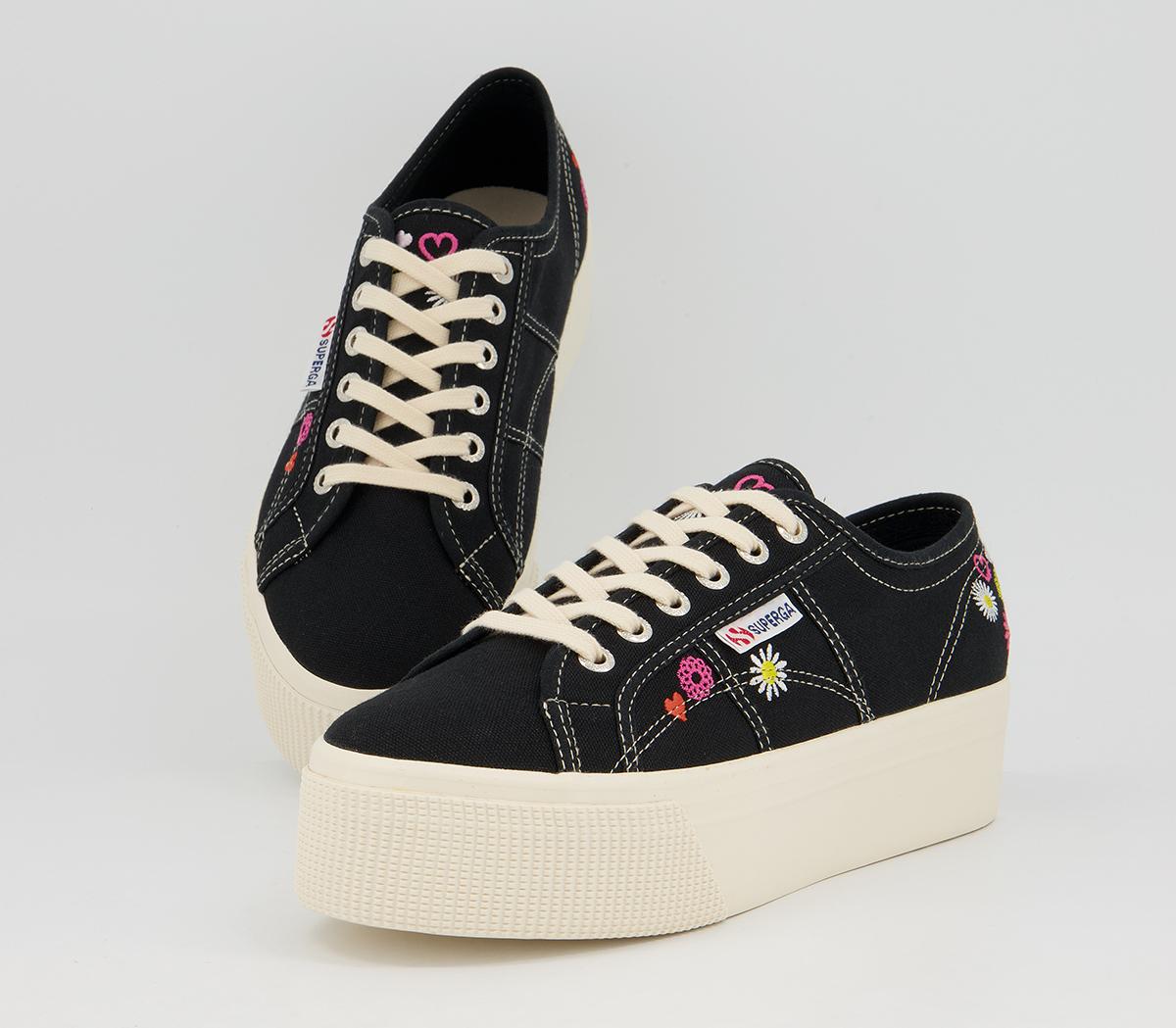 Superga 2790 Trainers Superga 2790 Trainers Black White Floral Embroidery Exclusive
