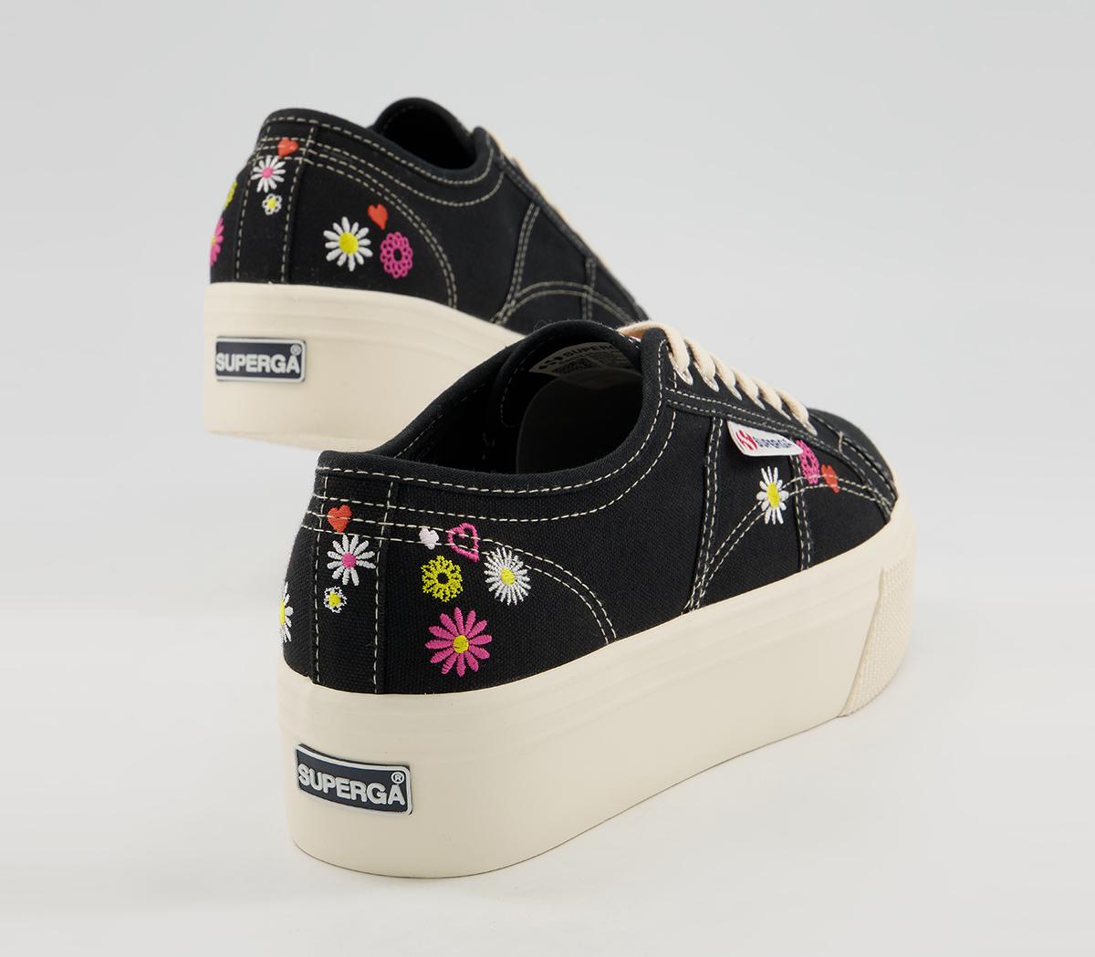 Superga 2790 Trainers Superga 2790 Trainers Black White Floral Embroidery Exclusive