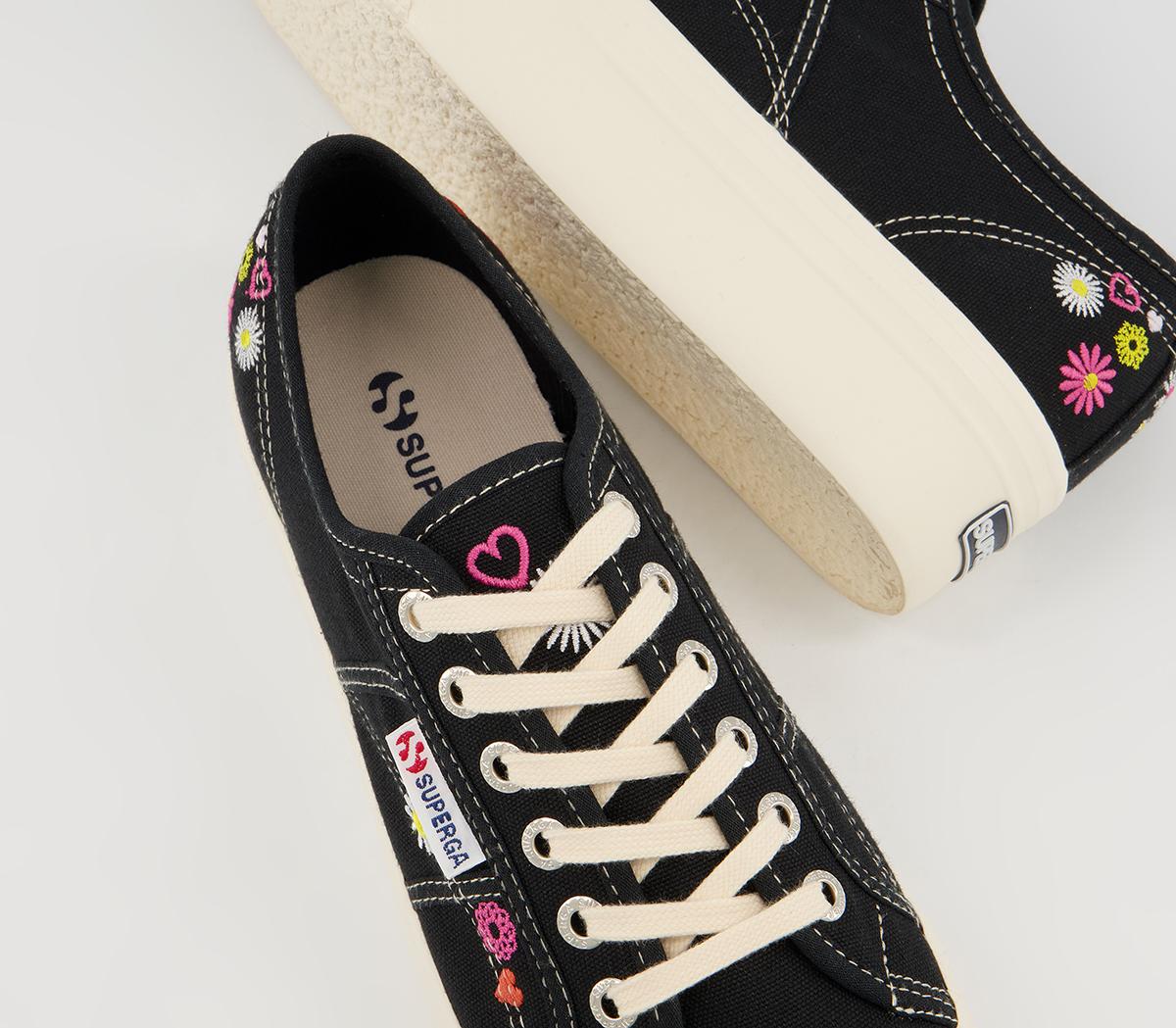 Superga 2790 Trainers Superga 2790 Trainers Black White Floral Embroidery Exclusive
