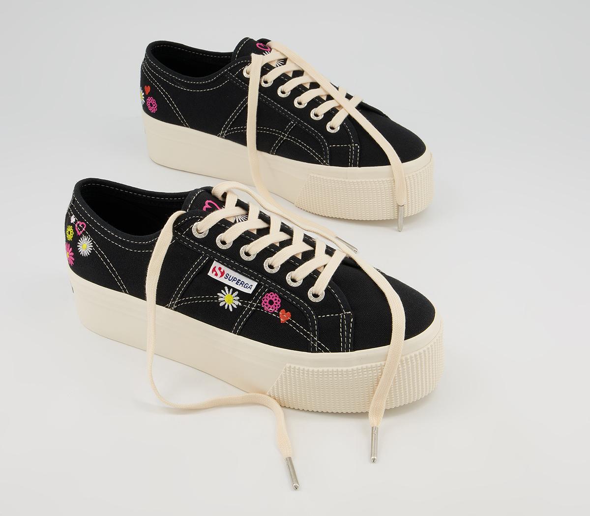 Superga 2790 Trainers Superga 2790 Trainers Black White Floral Embroidery Exclusive