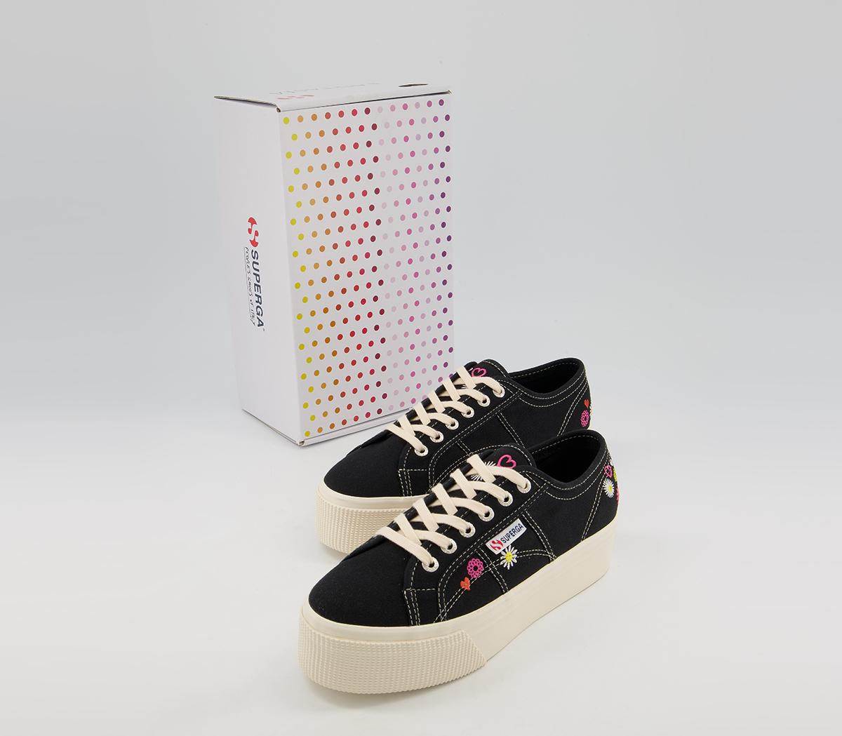 Superga 2790 Trainers Superga 2790 Trainers Black White Floral Embroidery Exclusive