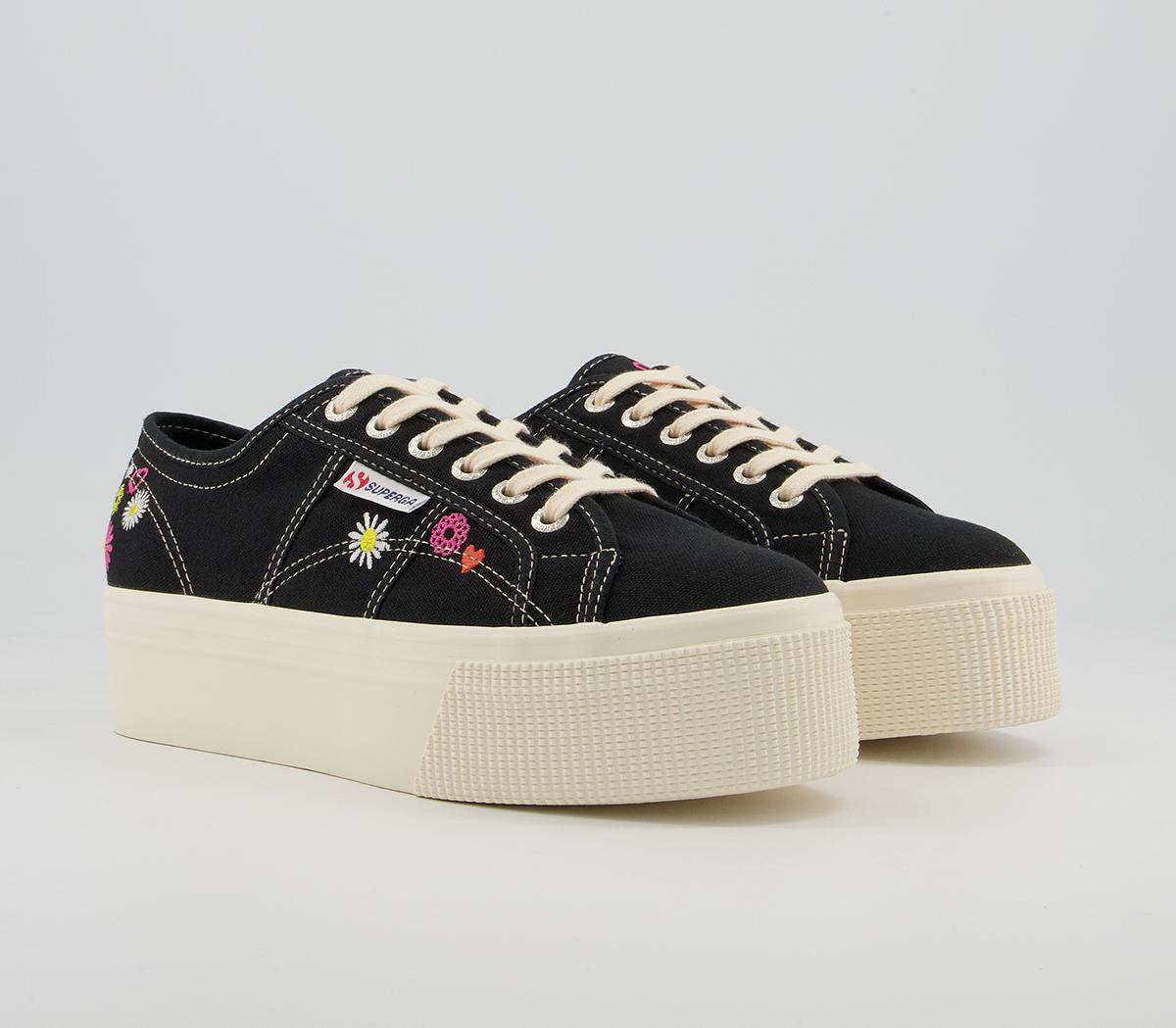 Superga 2790 Trainers Black White Floral Embroidery Exclusive - Women's ...