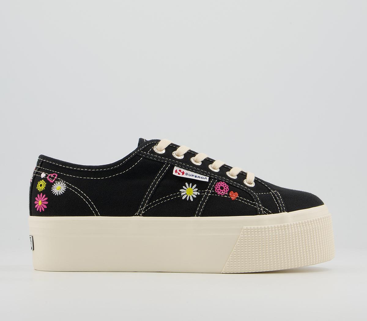 Superga2790 TrainersBlack White Floral Embroidery Exclusive