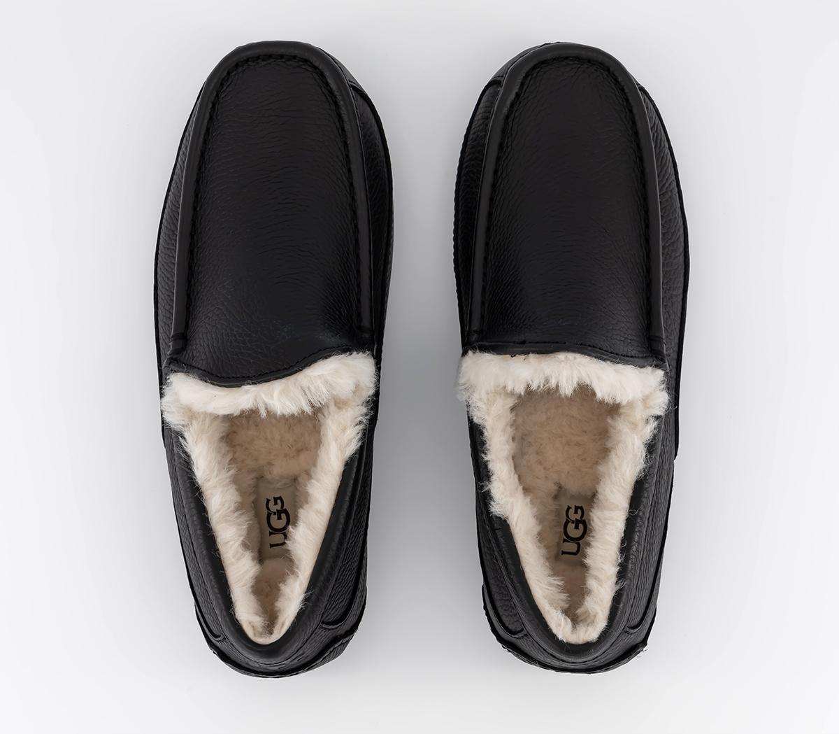 UGG Ascot Slippers Black Leather Men's Casual Shoes