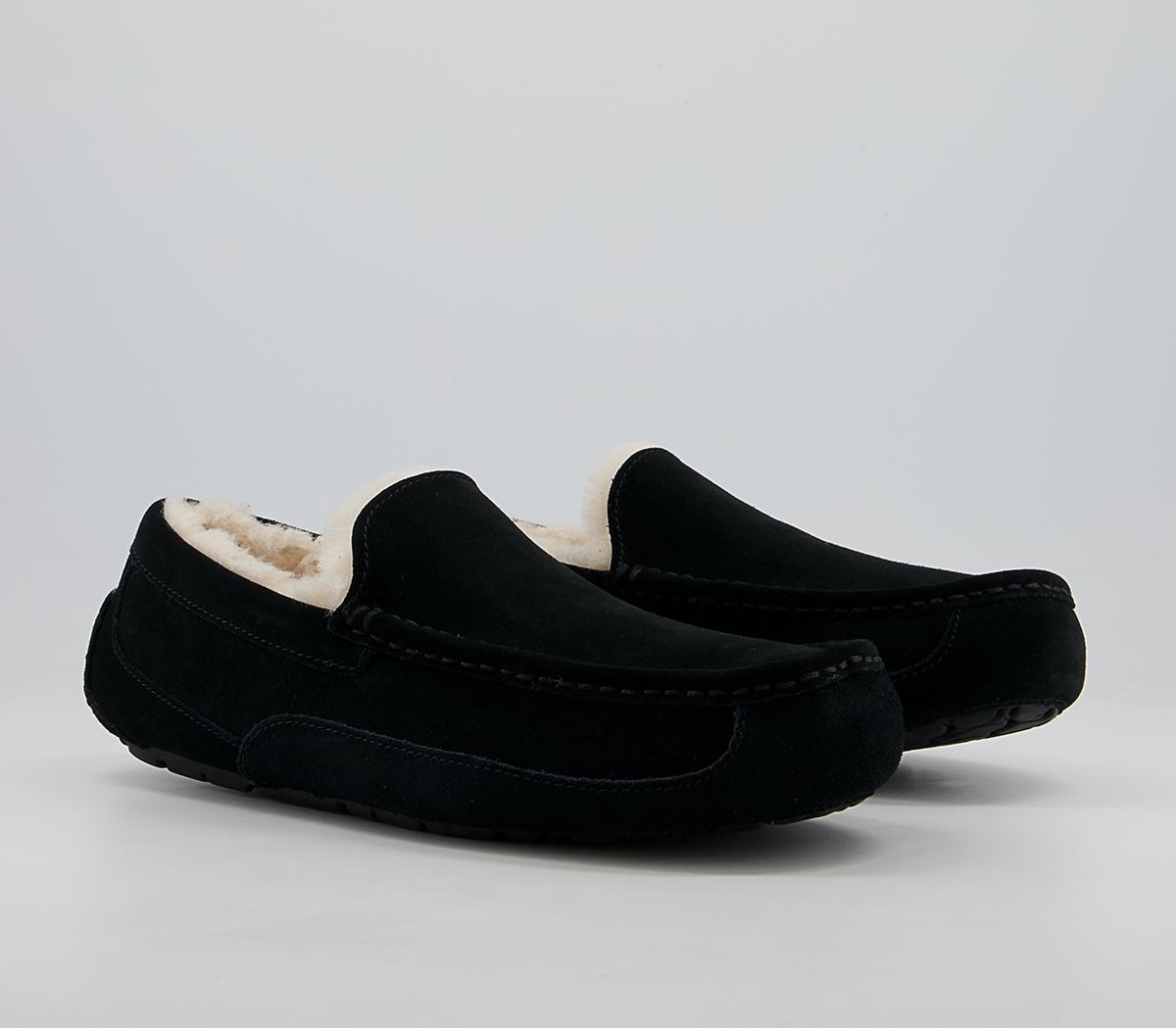 UGG Black Leather Mens Ascot Slippers, 9