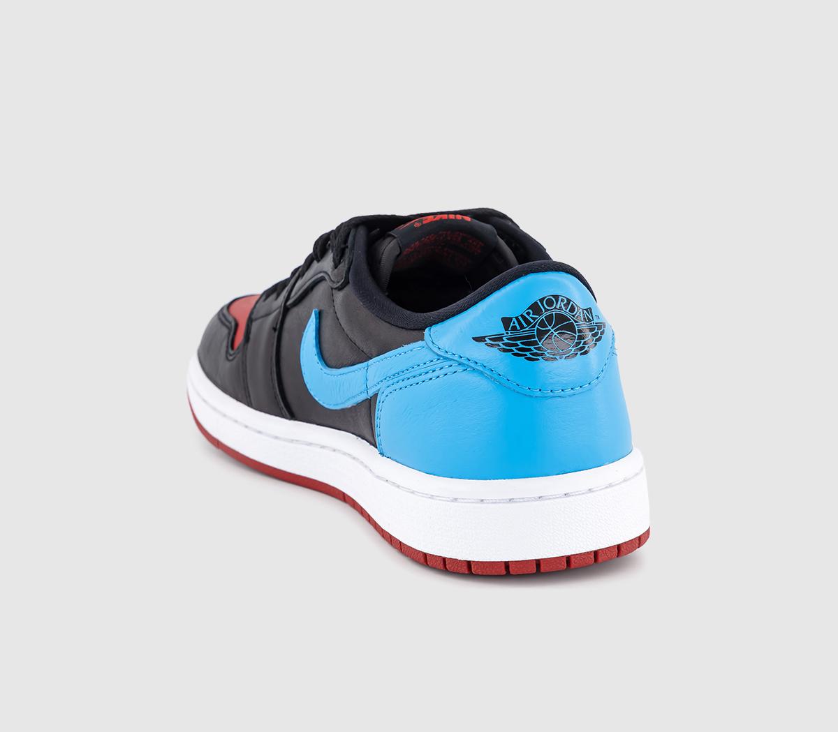 JordanAir Jordan 1 Low TrainersBlack Dark Powder Blue Gym Red