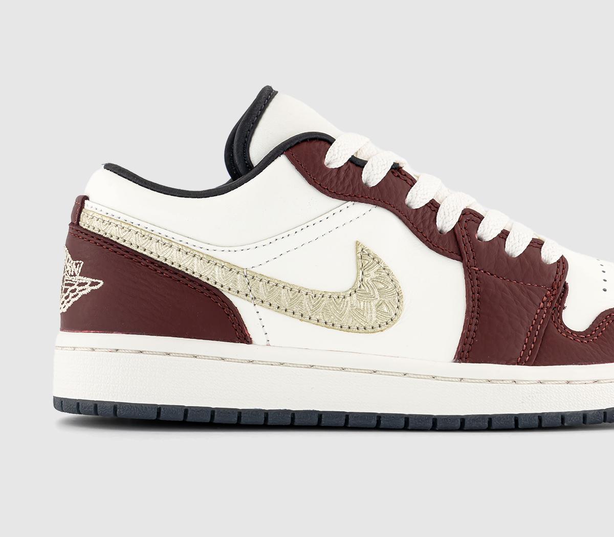 JordanAir Jordan 1 Low TrainersCny Sail Metallic Gold Grain Dark Team Red