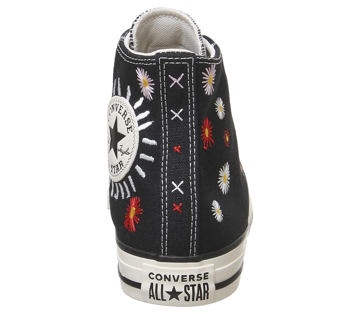 ConverseConverse All Star Hi TrainersBlack Natural Ivory Black Embroidered Flower