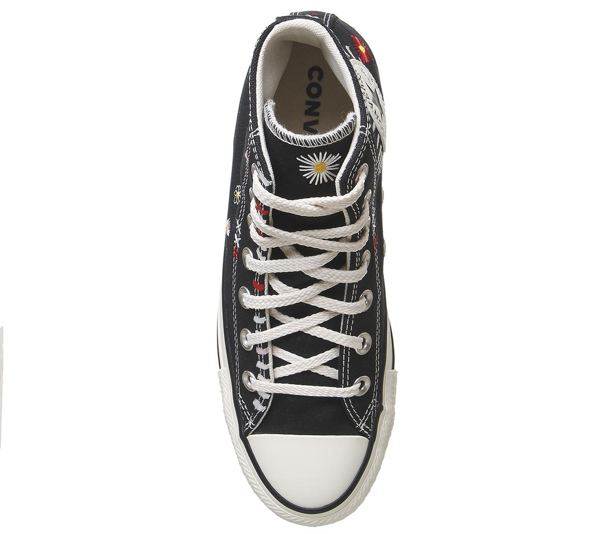 ConverseConverse All Star Hi TrainersBlack Natural Ivory Black Embroidered Flower