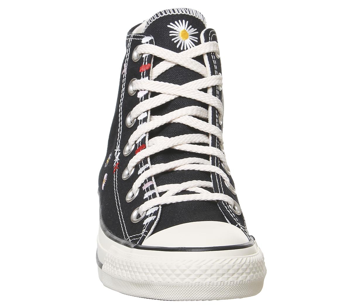 ConverseConverse All Star Hi TrainersBlack Natural Ivory Black Embroidered Flower