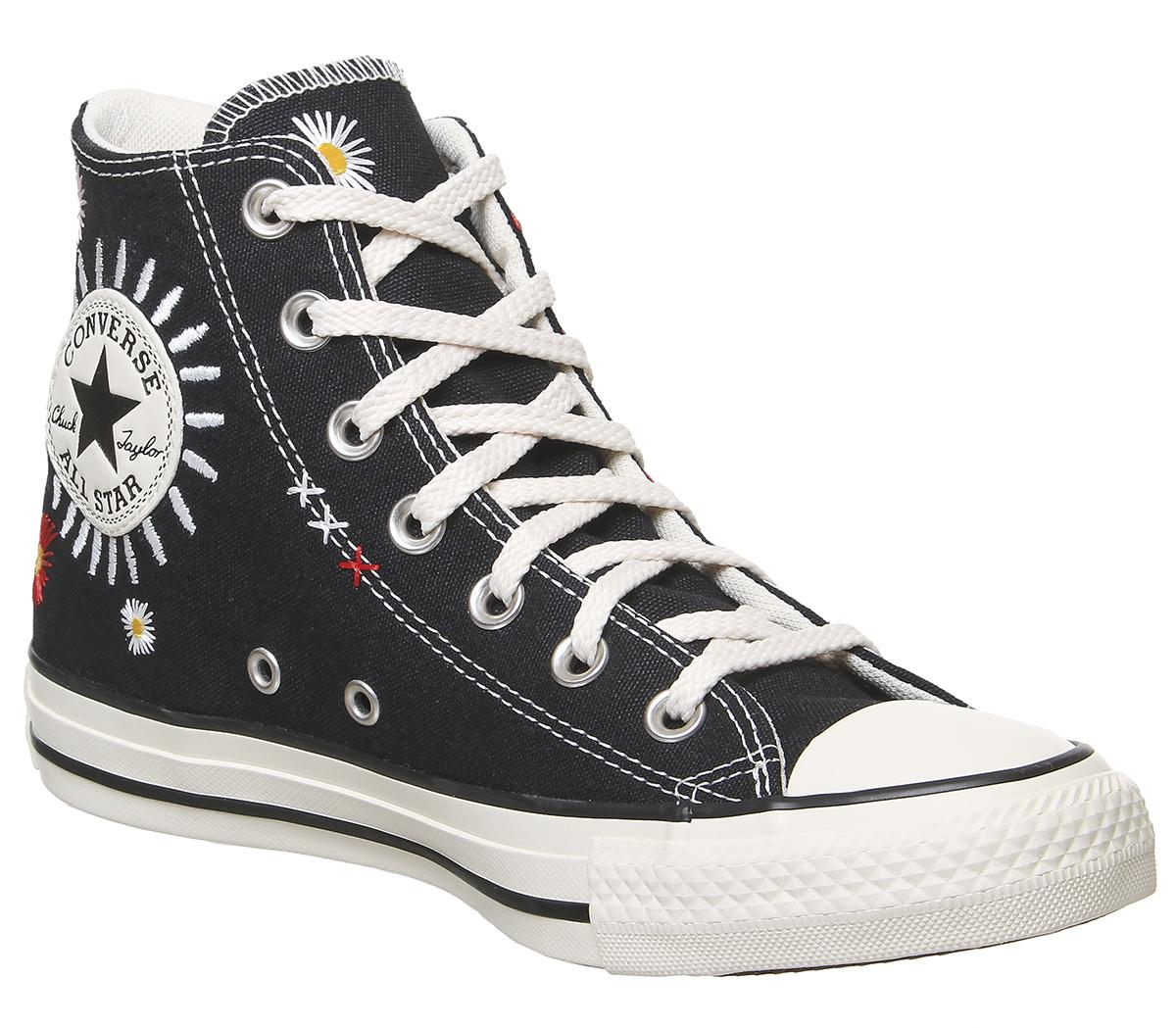 Converse Converse All Star Hi Trainers Black Natural Ivory Black  Embroidered Flower - Women's Trainers