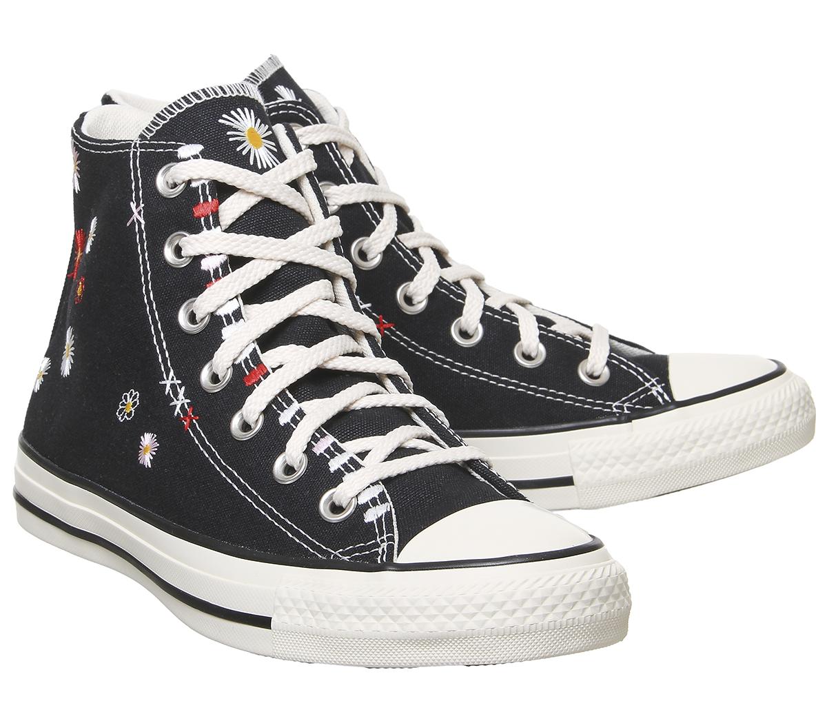ConverseConverse All Star Hi TrainersBlack Natural Ivory Black Embroidered Flower