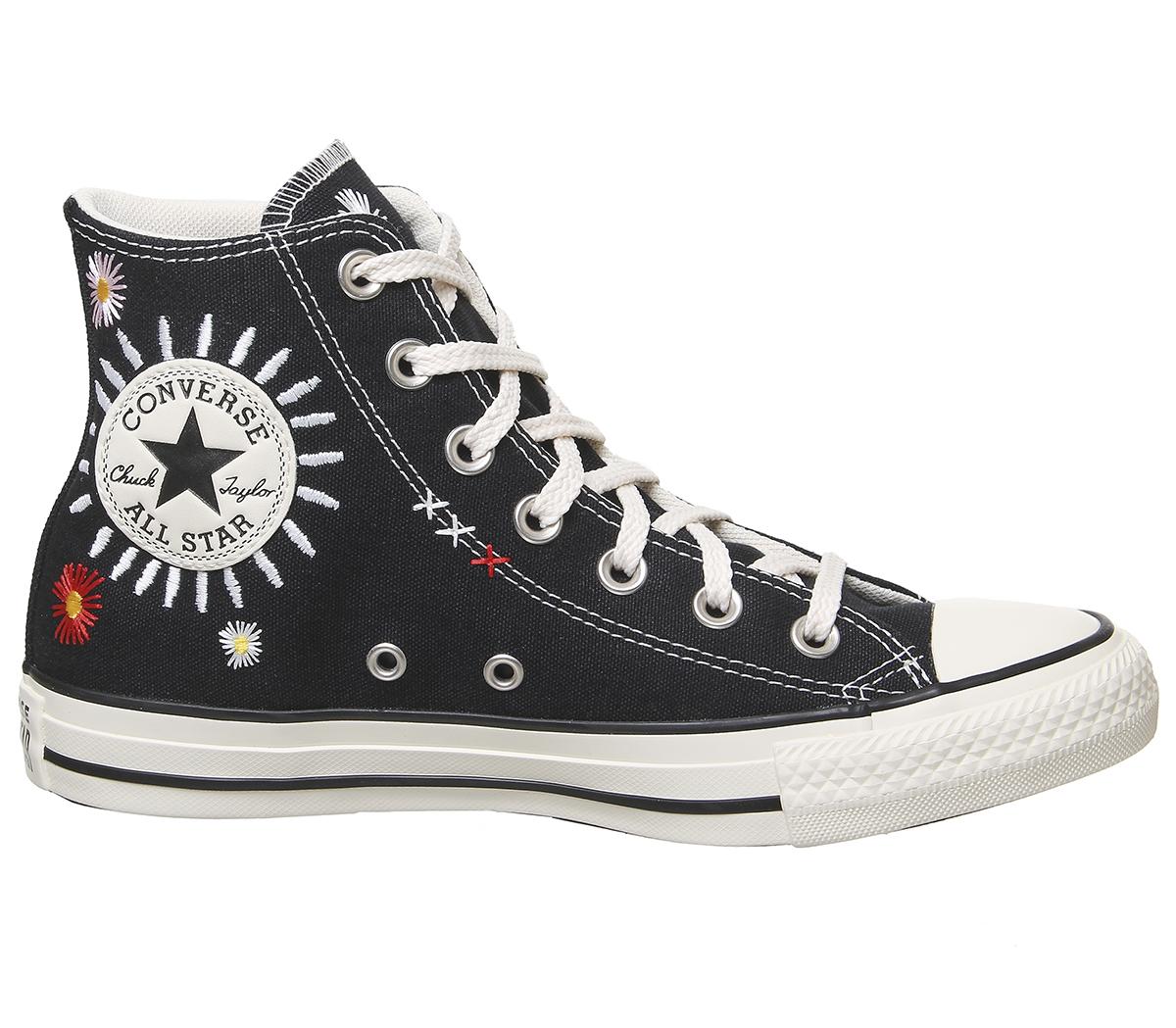 ConverseConverse All Star Hi TrainersBlack Natural Ivory Black Embroidered Flower