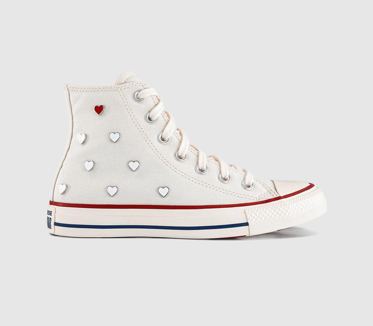 Converse All Star Hi Trainers Heart Vintage Egret White in Women's Size 7, Office Shoes