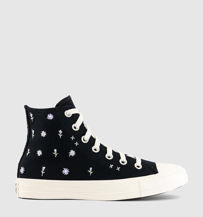 Converse Converse All Star Hi Trainers Black Embroidered Flowers