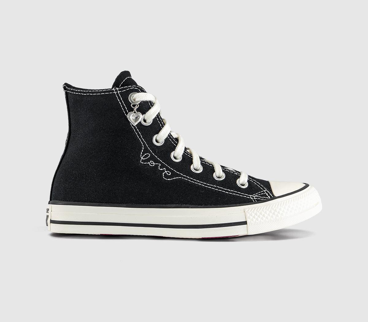 Converse All Star Hi Trainers Heart Egret Black in Women's Size 5.5, Office Shoes