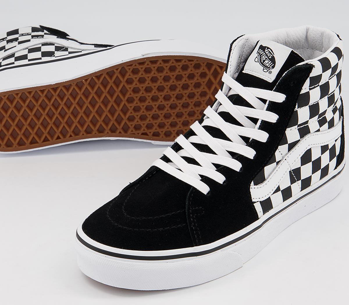 Vans Sk8 Hi Trainers Vans Sk8 Hi Trainers Black White Checkerboard