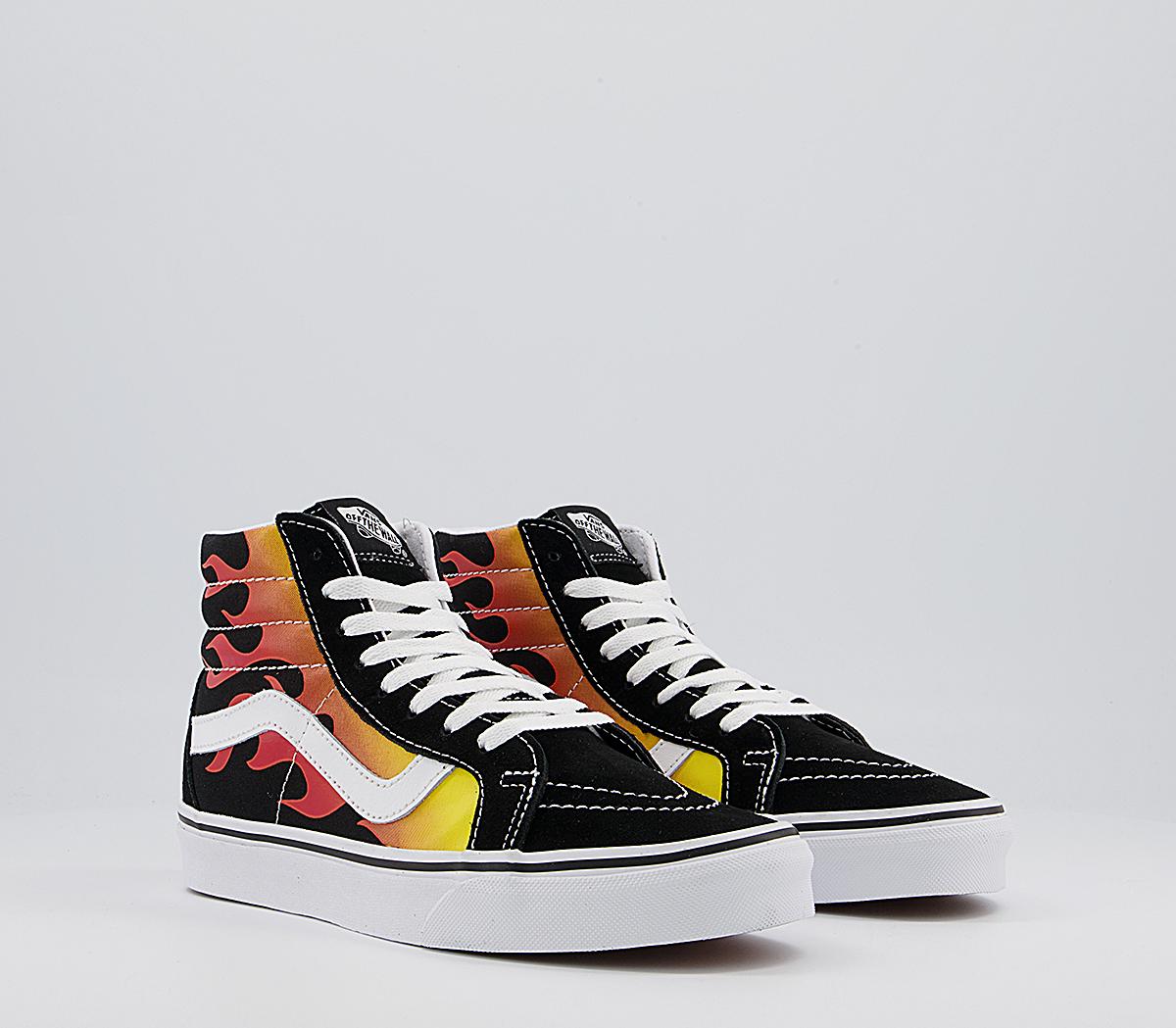 Vans Sk8 Hi Trainers Flame Black True White - Unisex Sports