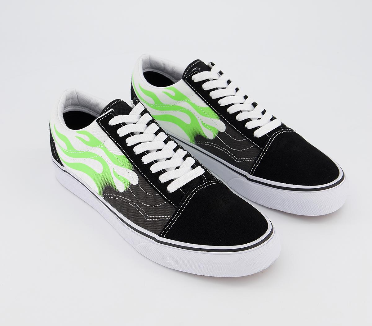 Vans Old Skool Black True White Green Flame - Unisex Sports