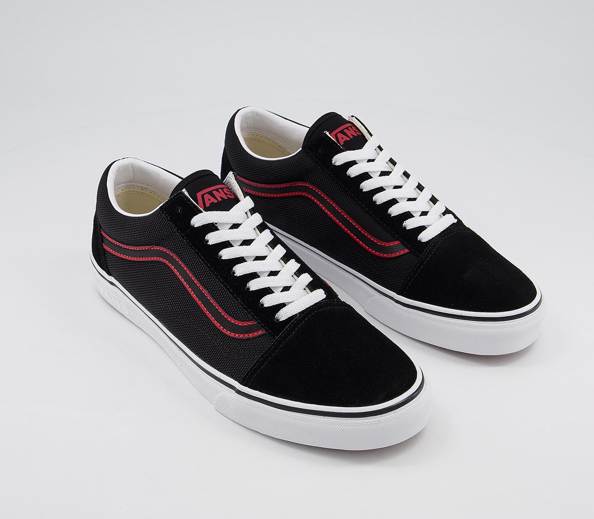 Vans Old Skool Trainers Foxing Logo Black Red - Junior