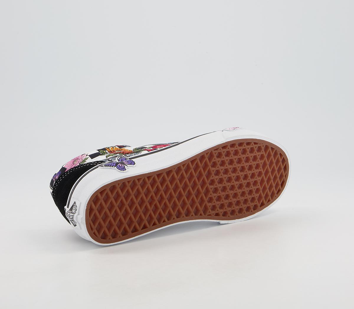 Vans Old Skool Trainers Vans Old Skool Trainers Black Embroidered Floral Checkerboard Exclusive