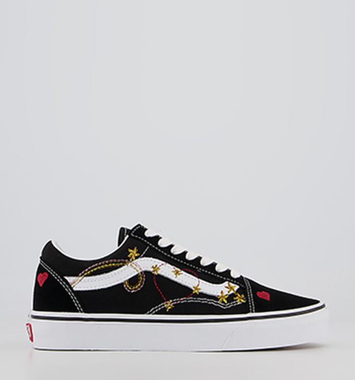 Vans Old Skool Trainers Black Gold Star Embroidery Exclusive