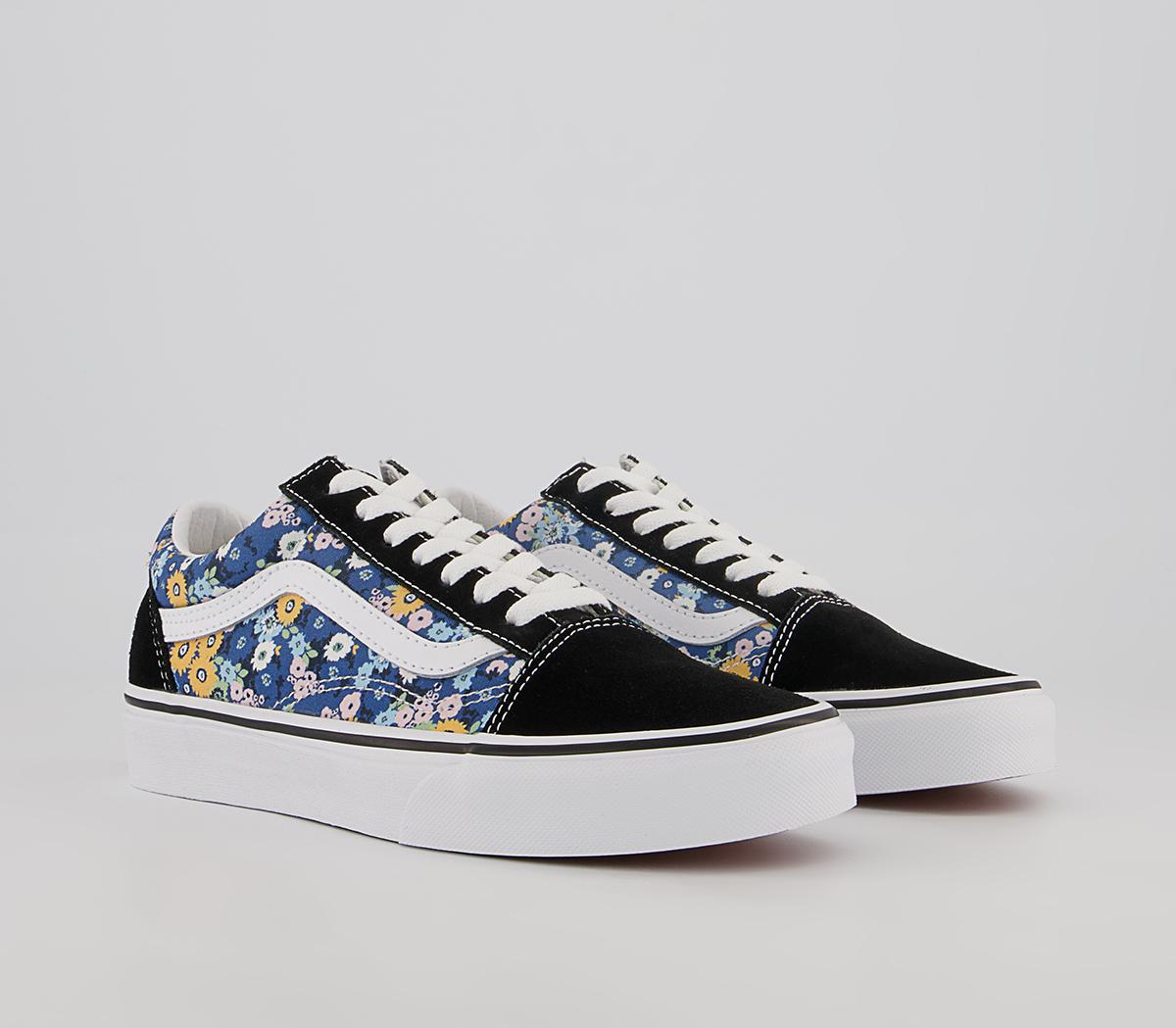 Vans Old Skool Trainers Floral Black White - Women's Trainers