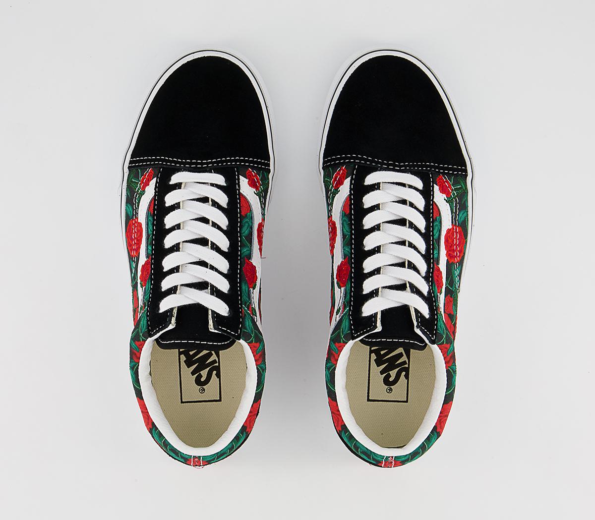 Vans Old Skool Trainers Vans Old Skool Trainers Black White Roses Exclusive