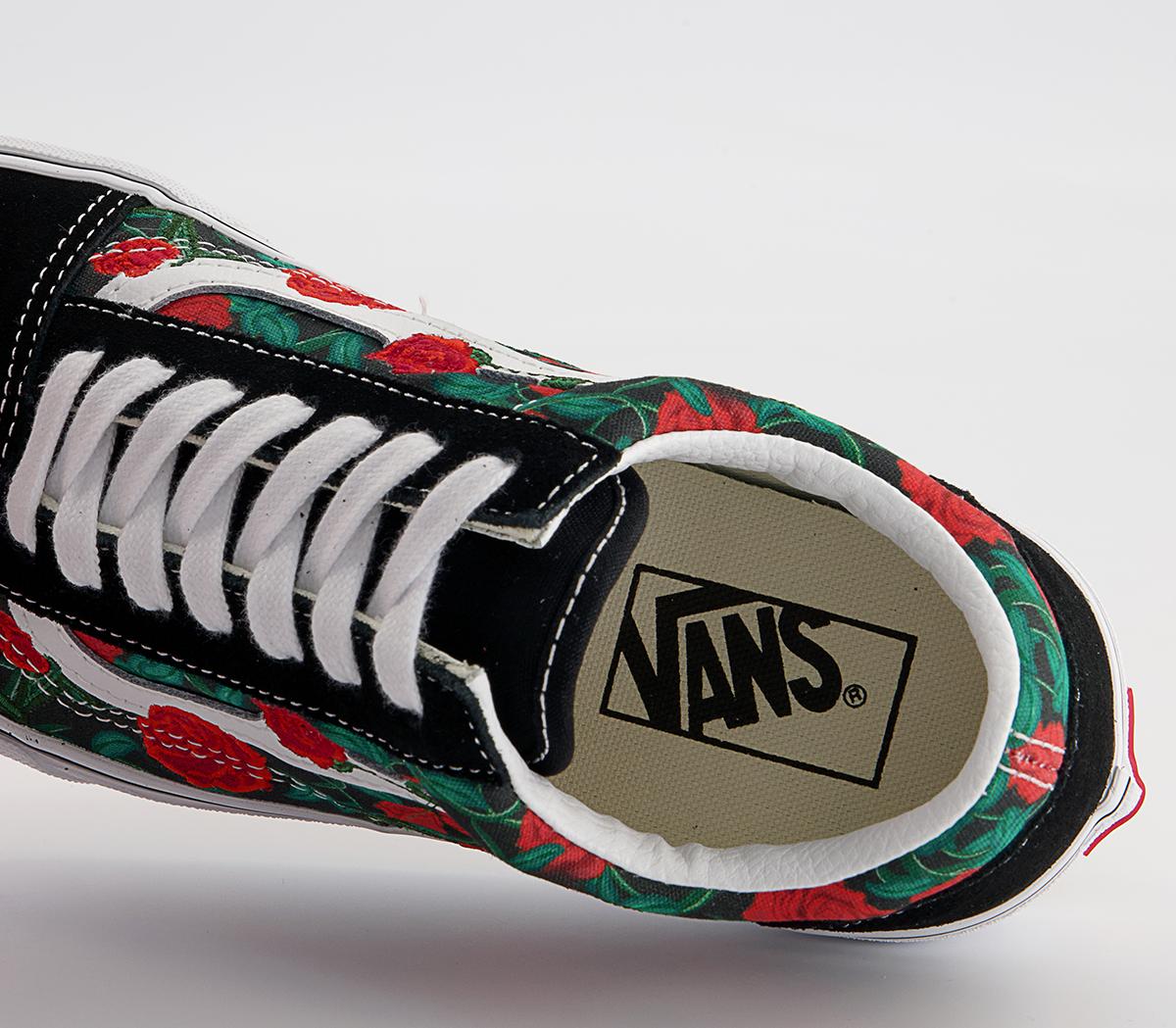 Vans Old Skool Trainers Vans Old Skool Trainers Black White Roses Exclusive