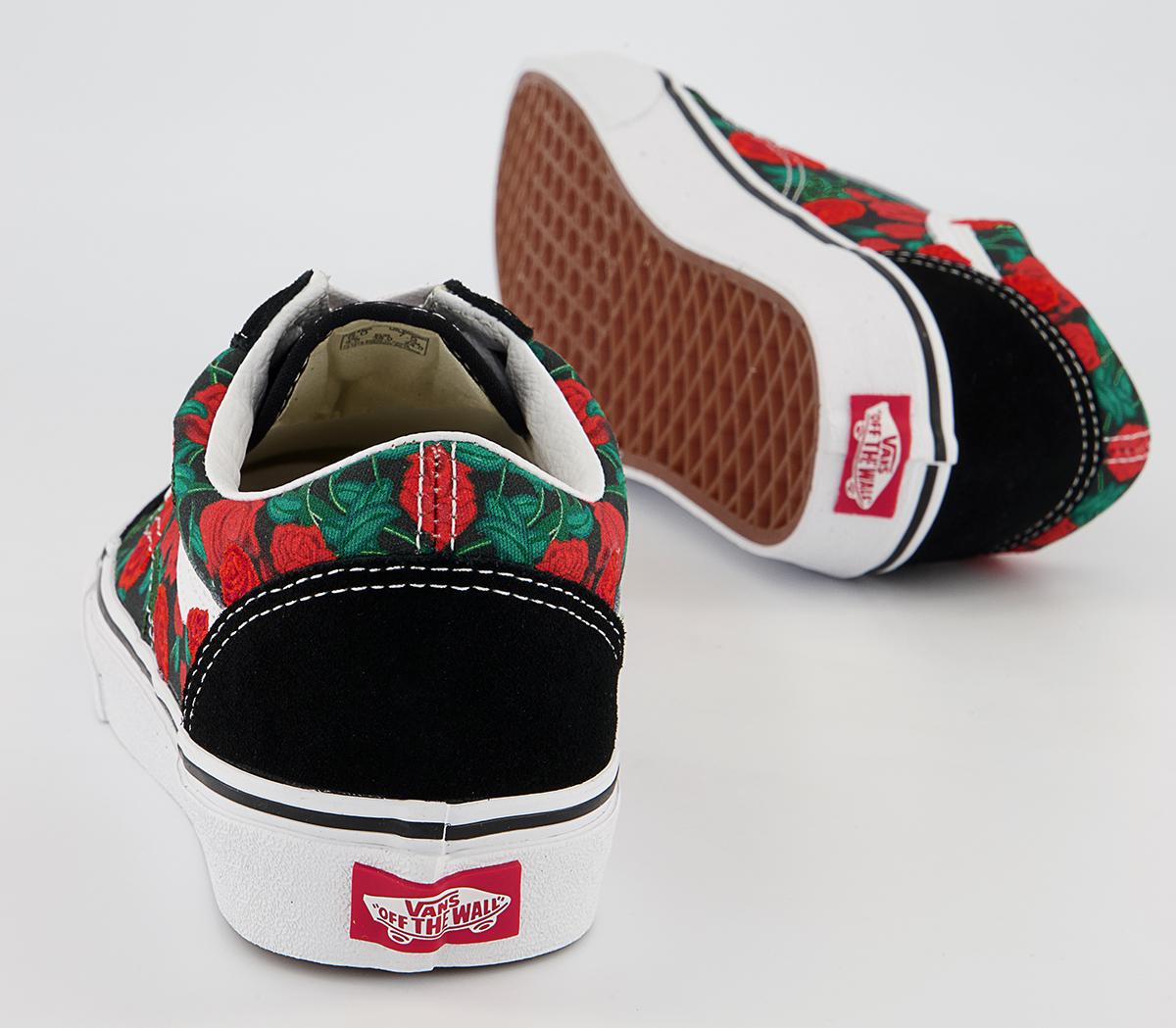 Vans Old Skool Trainers Vans Old Skool Trainers Black White Roses Exclusive
