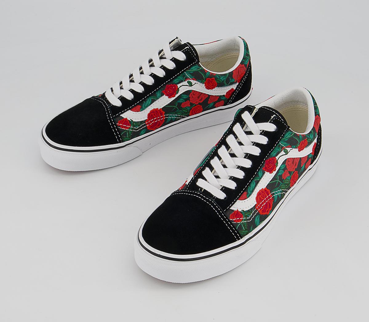 Vans Old Skool Trainers Vans Old Skool Trainers Black White Roses Exclusive
