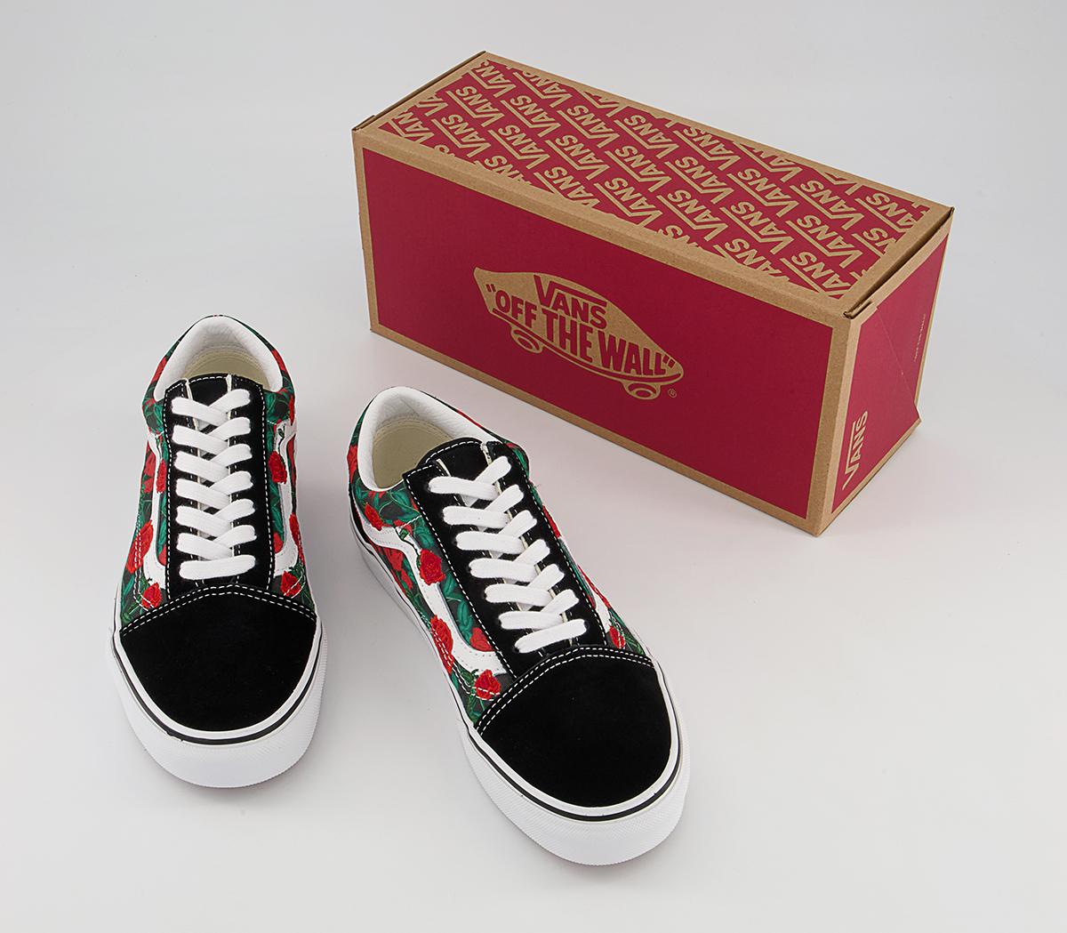 Vans Old Skool Trainers Vans Old Skool Trainers Black White Roses Exclusive