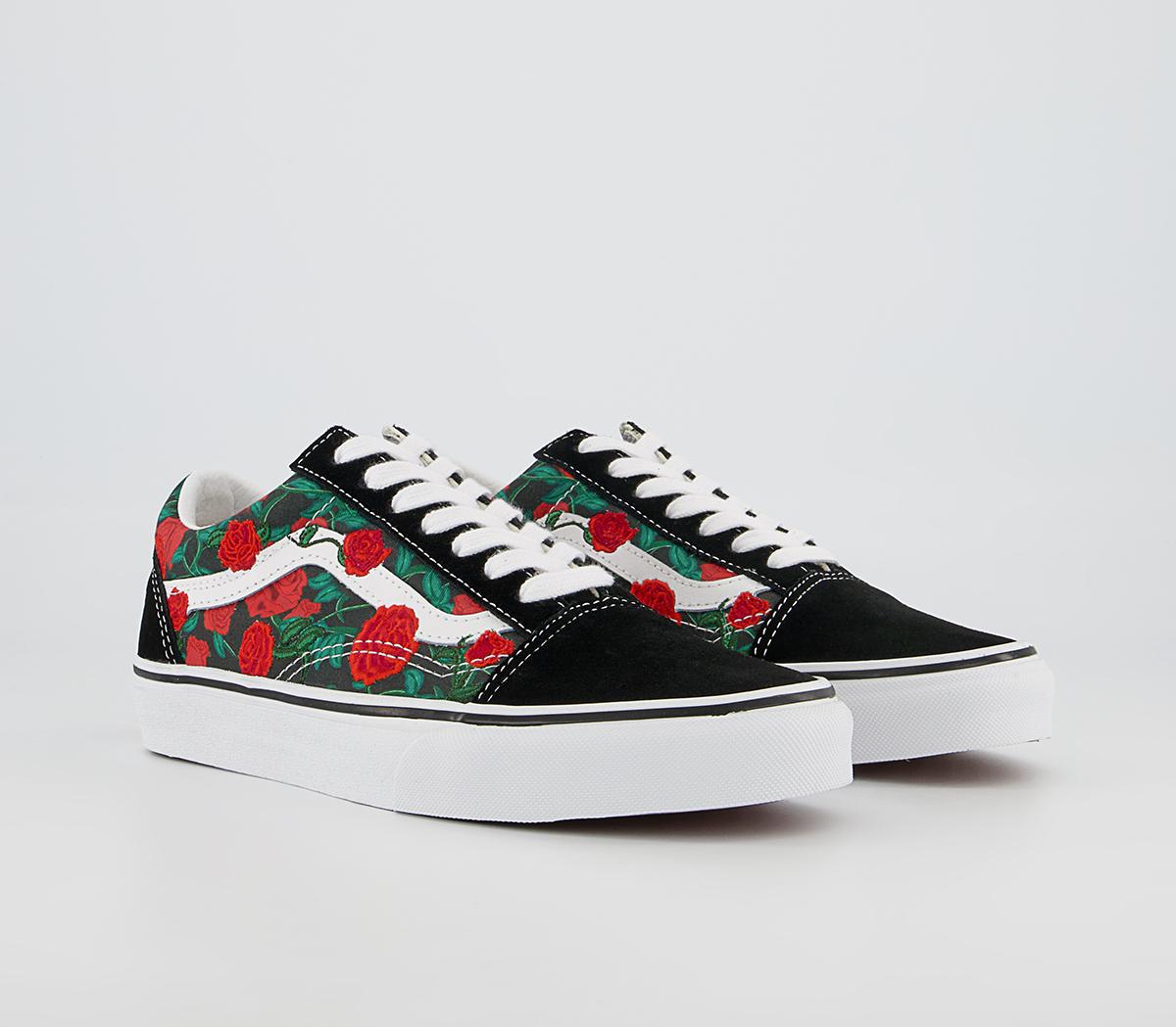 Vans Old Skool Trainers Vans Old Skool Trainers Black White Roses Exclusive