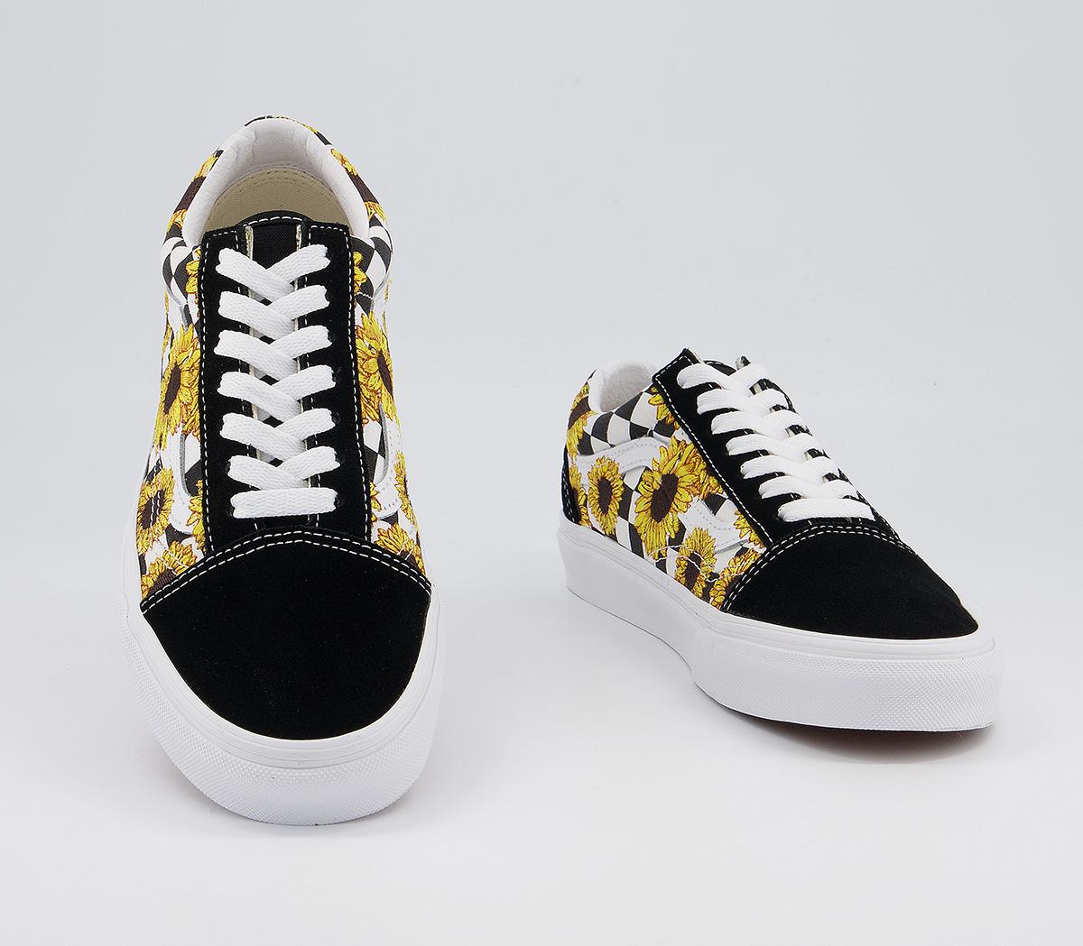Vans Old Skool Trainers Vans Old Skool Trainers Sunflower Embroidery Black True White