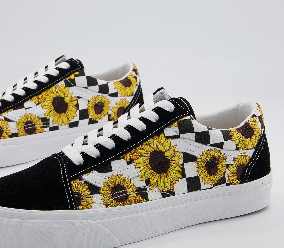 Vans Old Skool Trainers Vans Old Skool Trainers Sunflower Embroidery Black True White