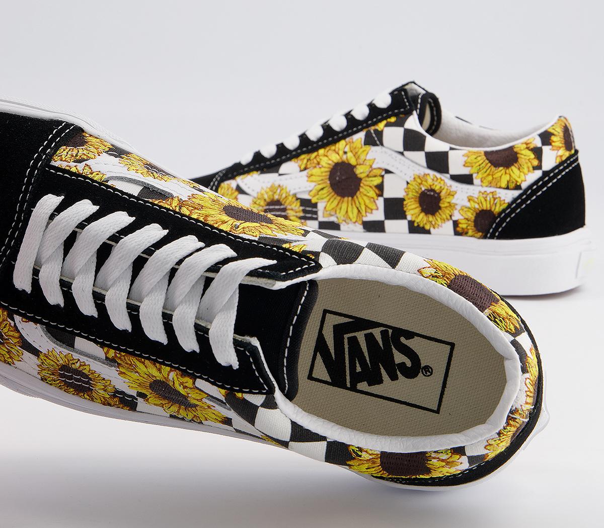 Vans Old Skool Trainers Vans Old Skool Trainers Sunflower Embroidery Black True White