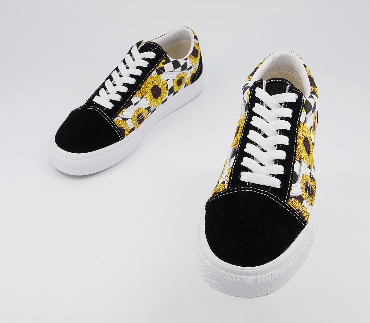 Vans Old Skool Trainers Vans Old Skool Trainers Sunflower Embroidery Black True White